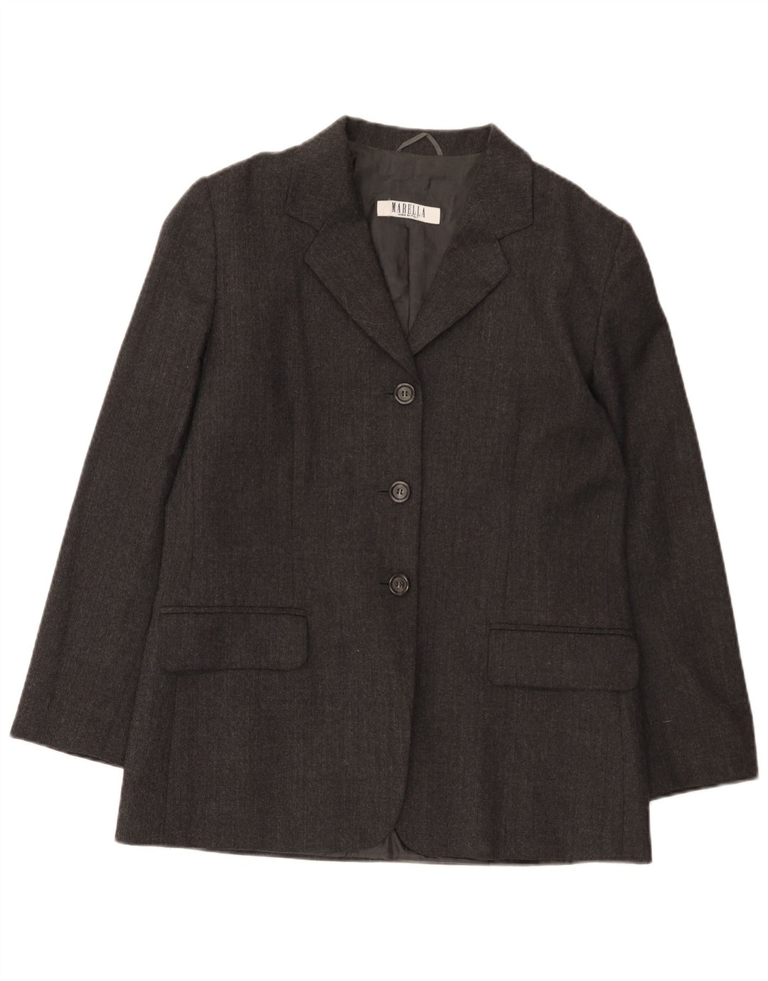 MARELLA Dame 3-knaps blazerjakke UK 14 Medium Grey Uld