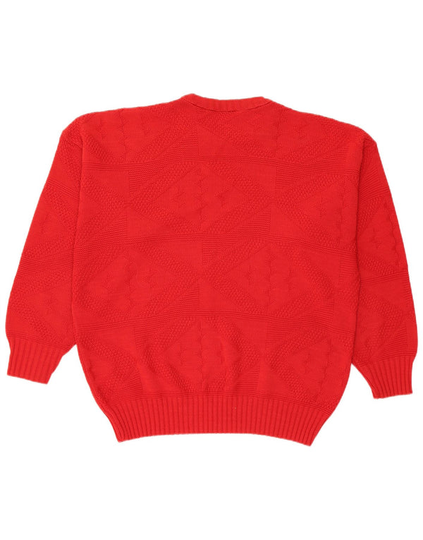 Vintage Dame Crew Neck Jumper Sweater UK 16 Large Red Geometric