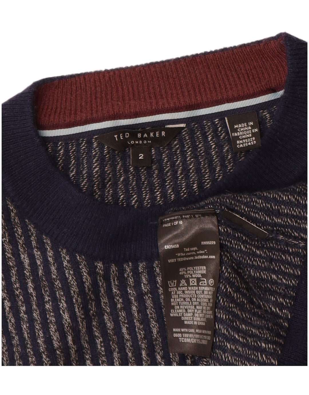 Ted Baker Herre Crew Neck Jumper Sweater Størrelse 2 Lille Marineblå Stribet
