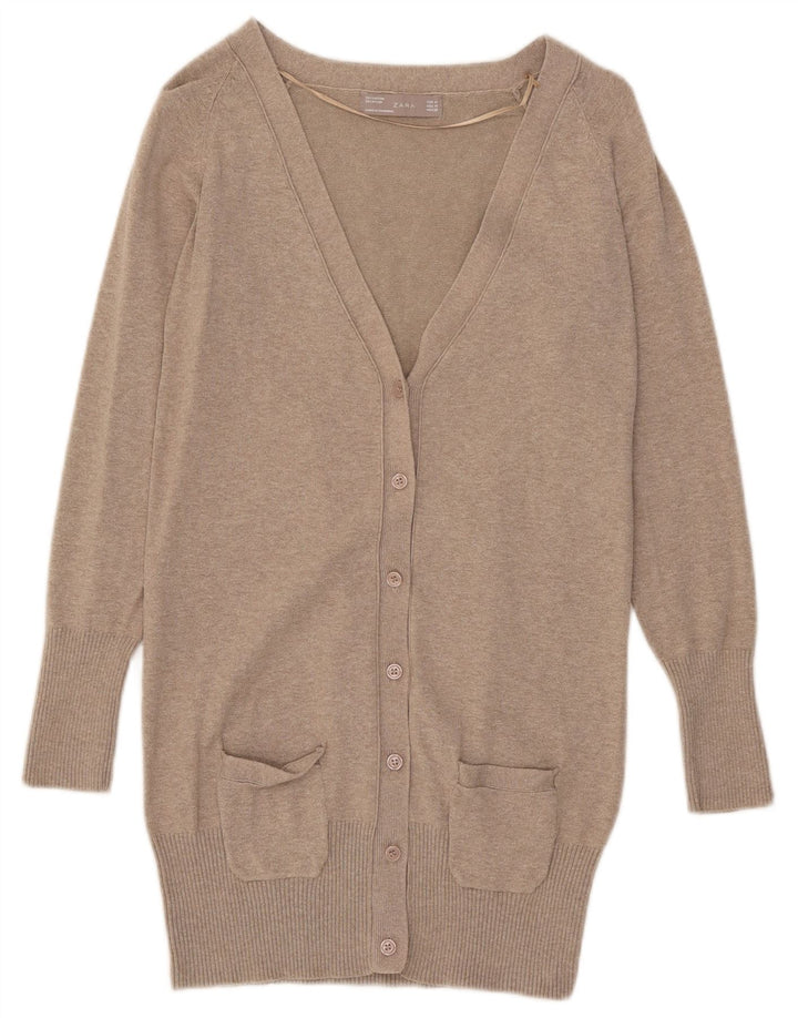 ZARA Cardigan sweater til kvinder UK 12 Medium Beige Bomuld