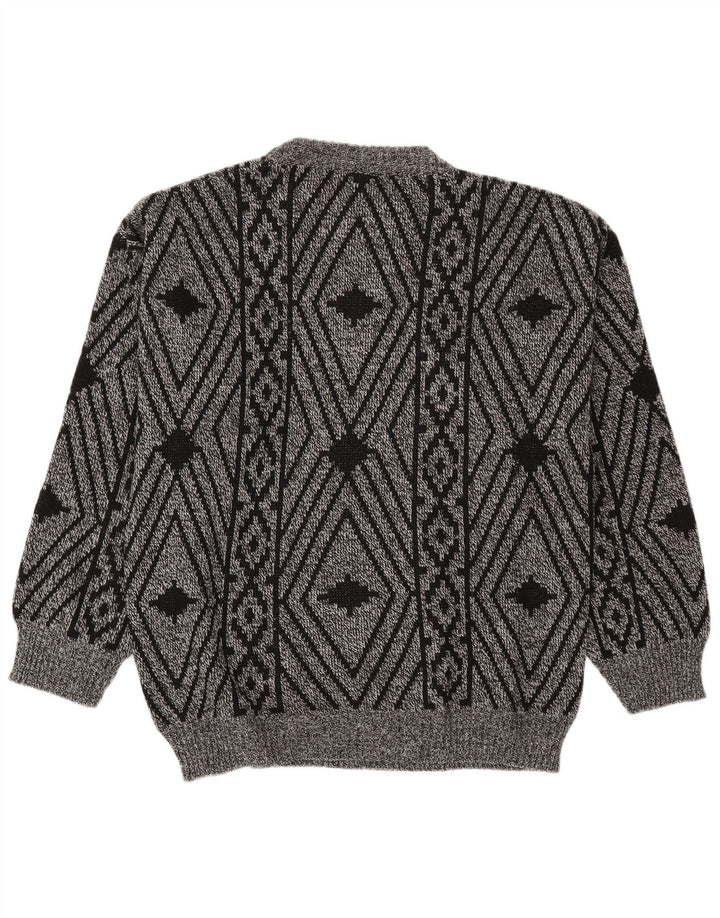 VINTAGE Mens Crew Neck Jumper Sweater IT 50 Medium Grey Geometric