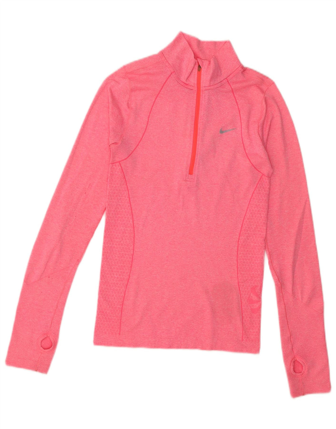 NIKE Womens Dri Fit Zip Neck Pullover Tracksuit Top UK 4 XS Pink Polyester
