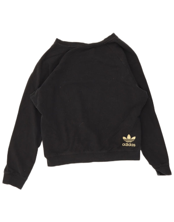 Adidas Dame Grafisk Sweatshirt Jumper UK 14 Medium Sort Bomuld