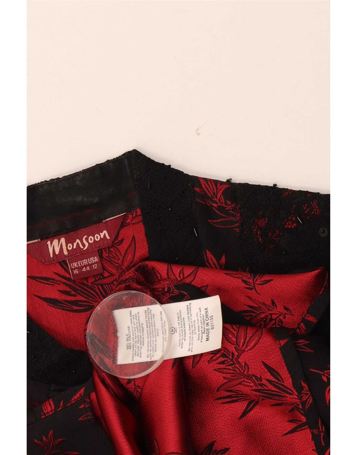 Monsoon Dame 5-knaps blazerjakke UK 16 Large Black Floral Silk