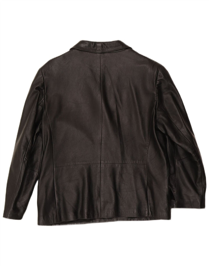 Vintage dame 3-knaps læder blazerjakke IT 48 XL sort læder