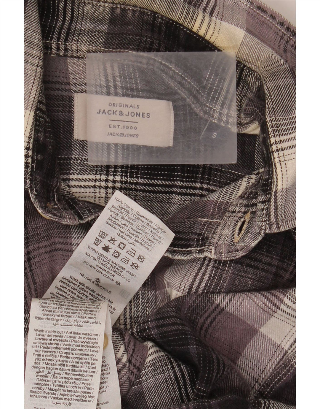 Jack & Jones herre flannelskjorte lille grå ternet bomuld