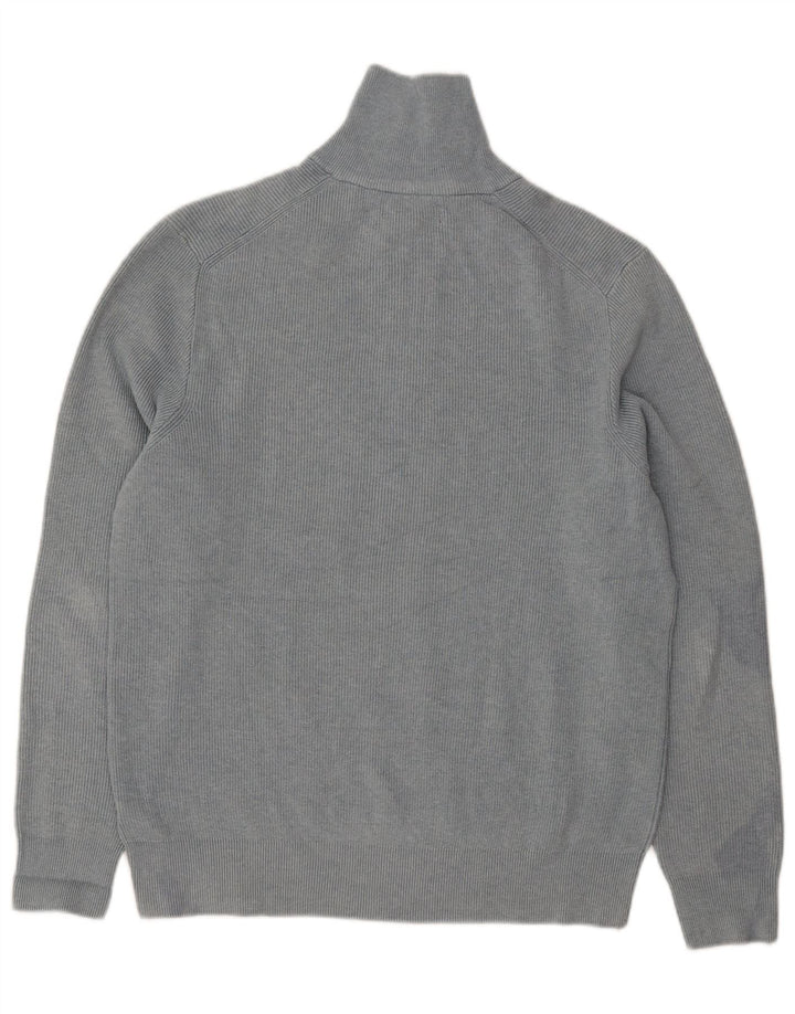 Marks & Spencer Herre Zip Neck Jumper Sweater Large Blue Polyester