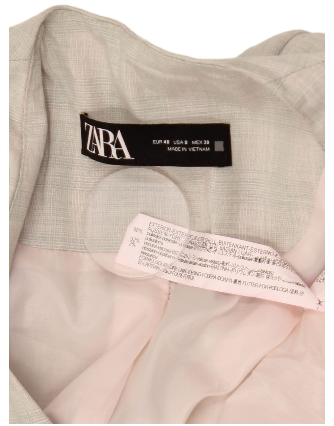 ZARA blazerjakke med 1 knap til kvinder EU 40 mellemgrå ternet polyester