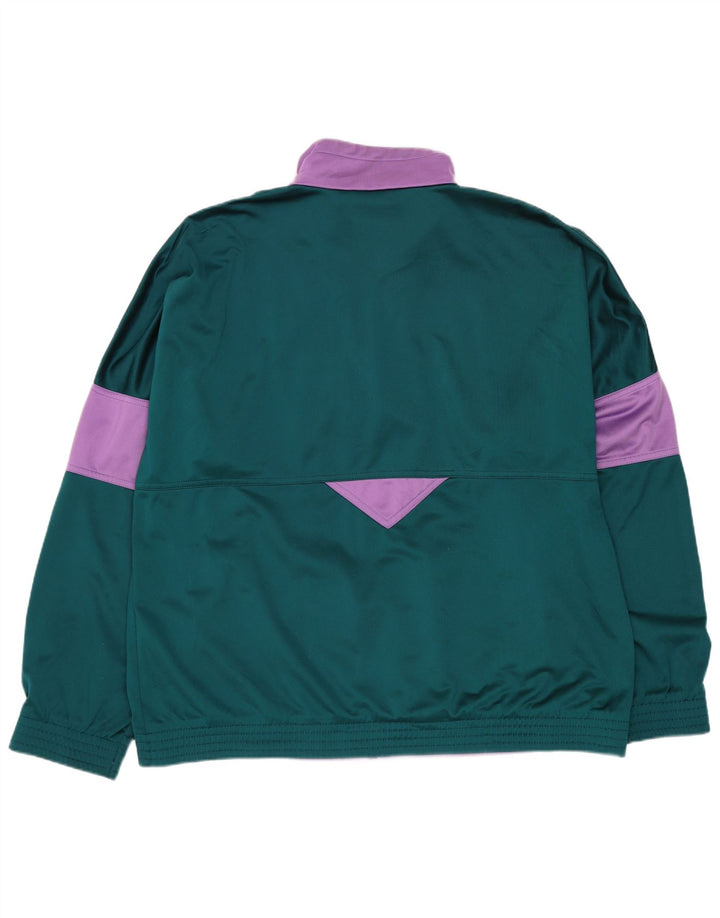 Vintage træningsdragt til mænd, topjakke, stor grøn farveblok polyester