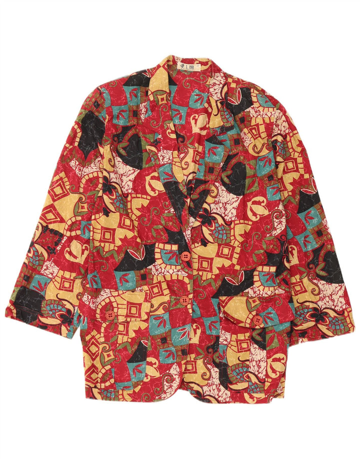 Vintage kvinders abstrakt mønster blazerjakke IT 42 Medium Rød Colourblock