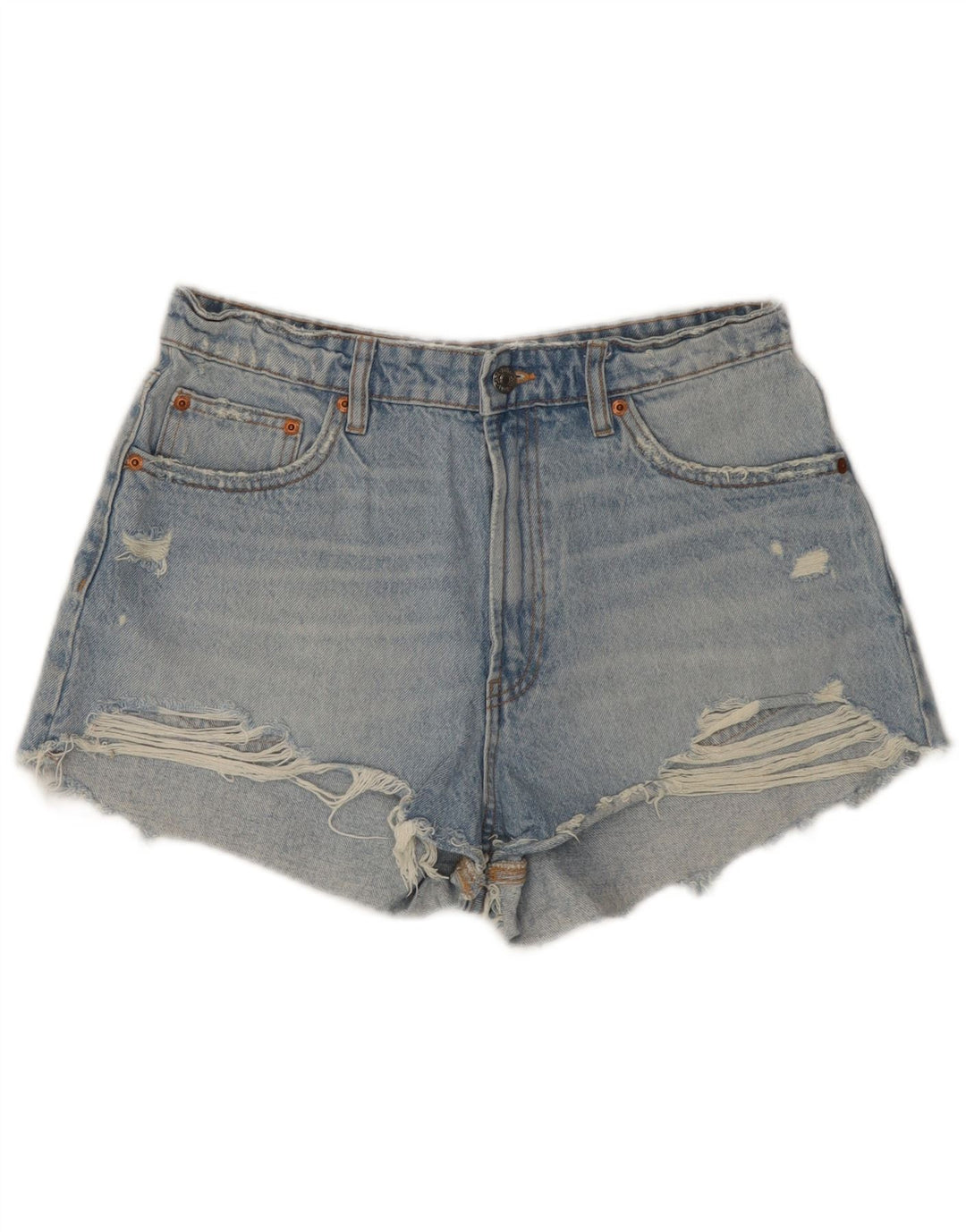 Zara Womens Distressed Denim Shorts EU 42 Large W32 Blue Cotton