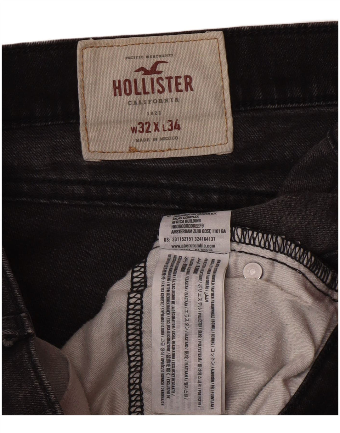 HOLLISTER Skinny Jeans til mænd W32 L34 Sort bomuld