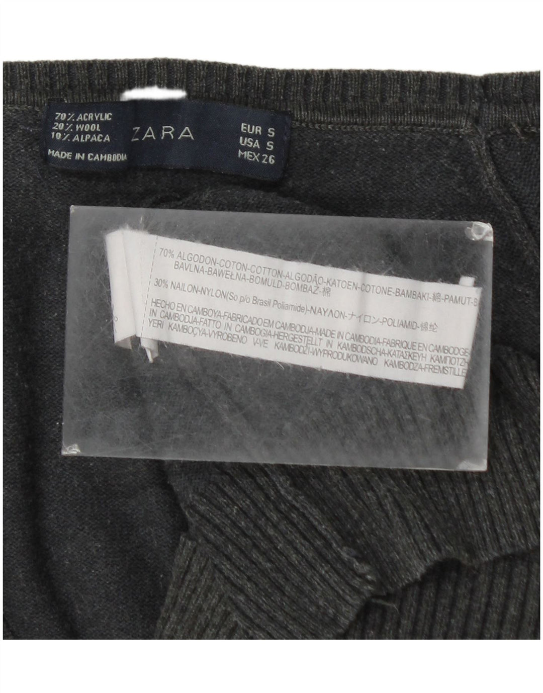 Zara Dame Cardigan Sweater UK 10 Lille Grå Bomuld