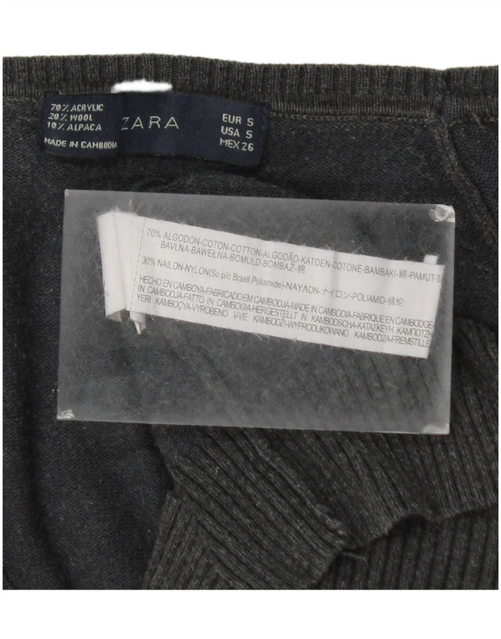 Zara Dame Cardigan Sweater UK 10 Lille Grå Bomuld