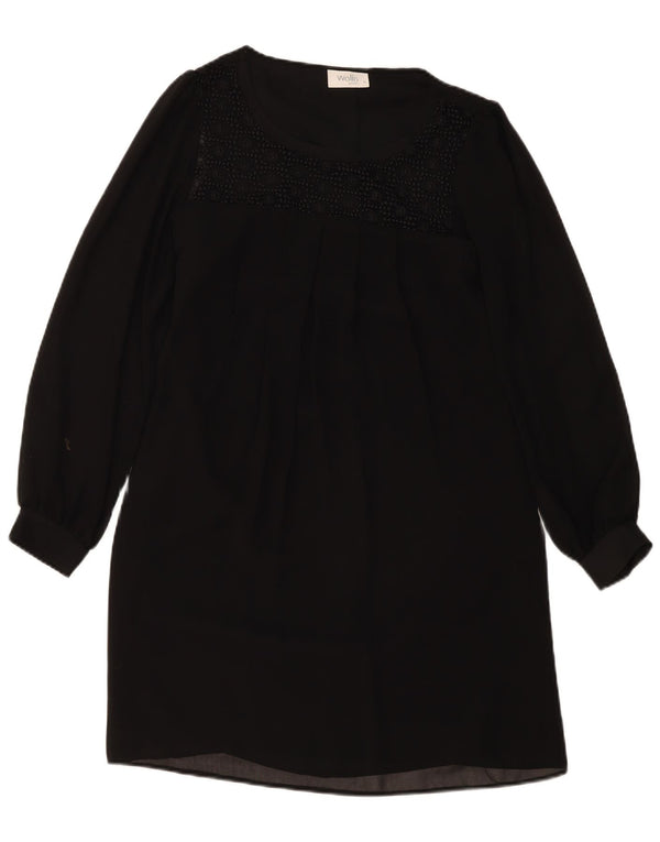Wallis Dame Petite Langærmet Skift Kjole UK 8 Small Black Floral