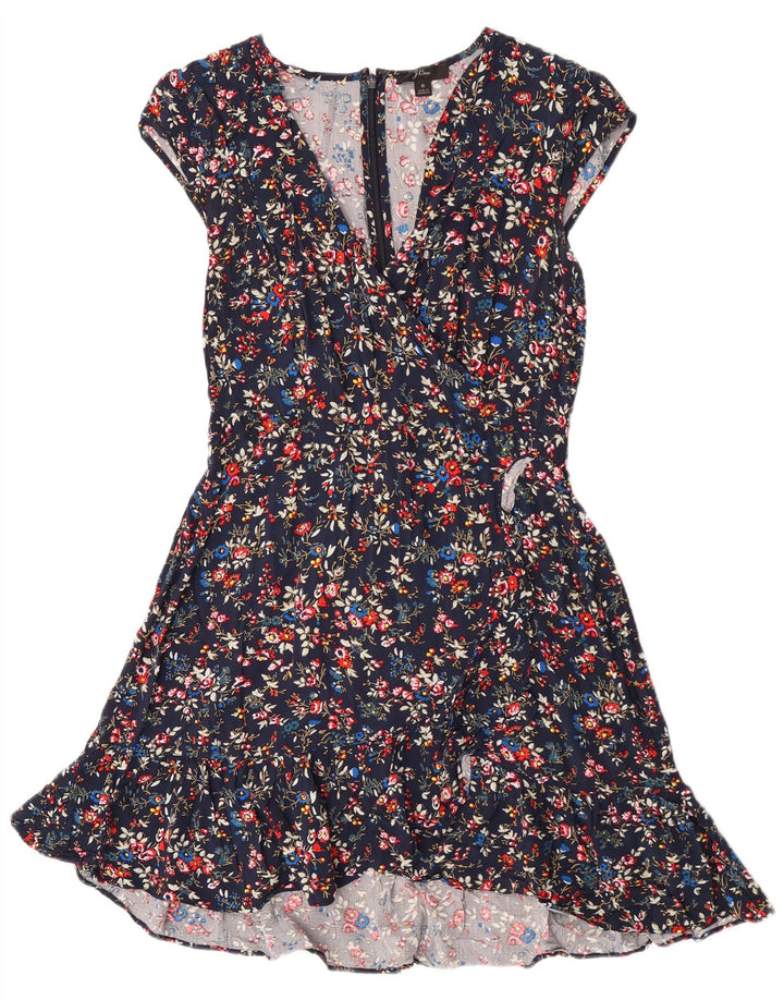 J. Crew Dame A-Line Kjole US 6 Medium Navy Blue Floral Viscose