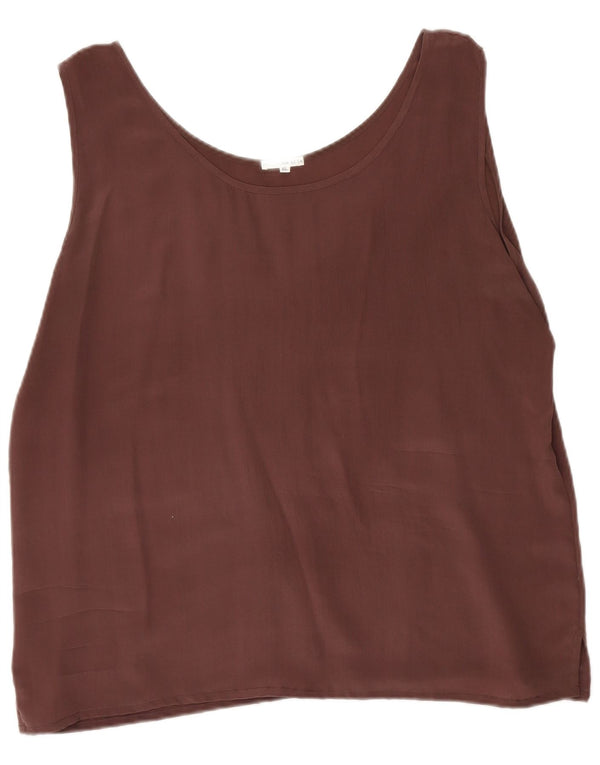 Vintage dame ærmeløs bluse top UK 18 XL brun silke