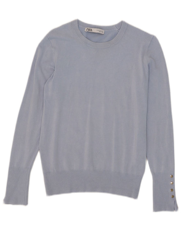 Zara Dame Boat Neck Jumper Sweater UK 12 Medium Blue Viscose