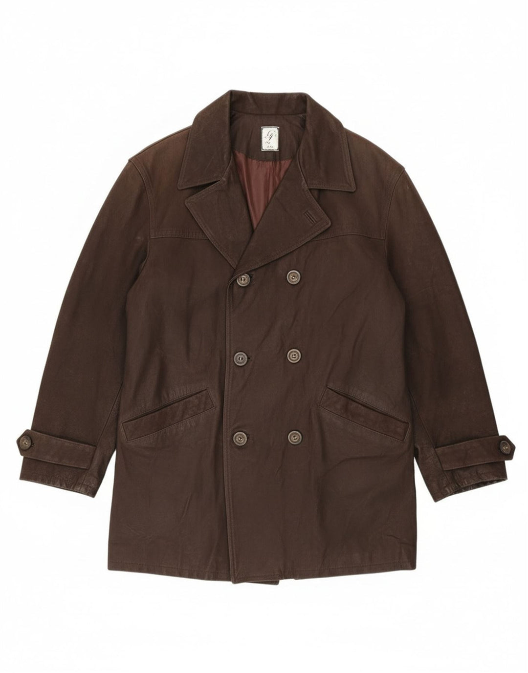 Vintage herre dobbeltradet læderfrakke IT 54 2XL brunt læder