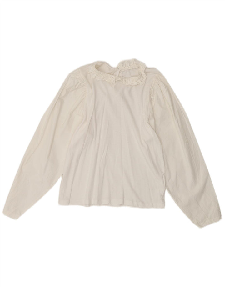 Vintage Dame Langærmet Bluse Top UK 10 Small White