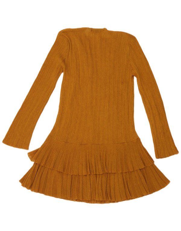 Zara Dame Langærmet Tiered Kjole UK 14 Stor Brun Viscose