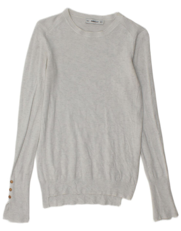 Zara Womens Boat Neck Jumper Sweater UK 8 Small Grey Flecked Viscose