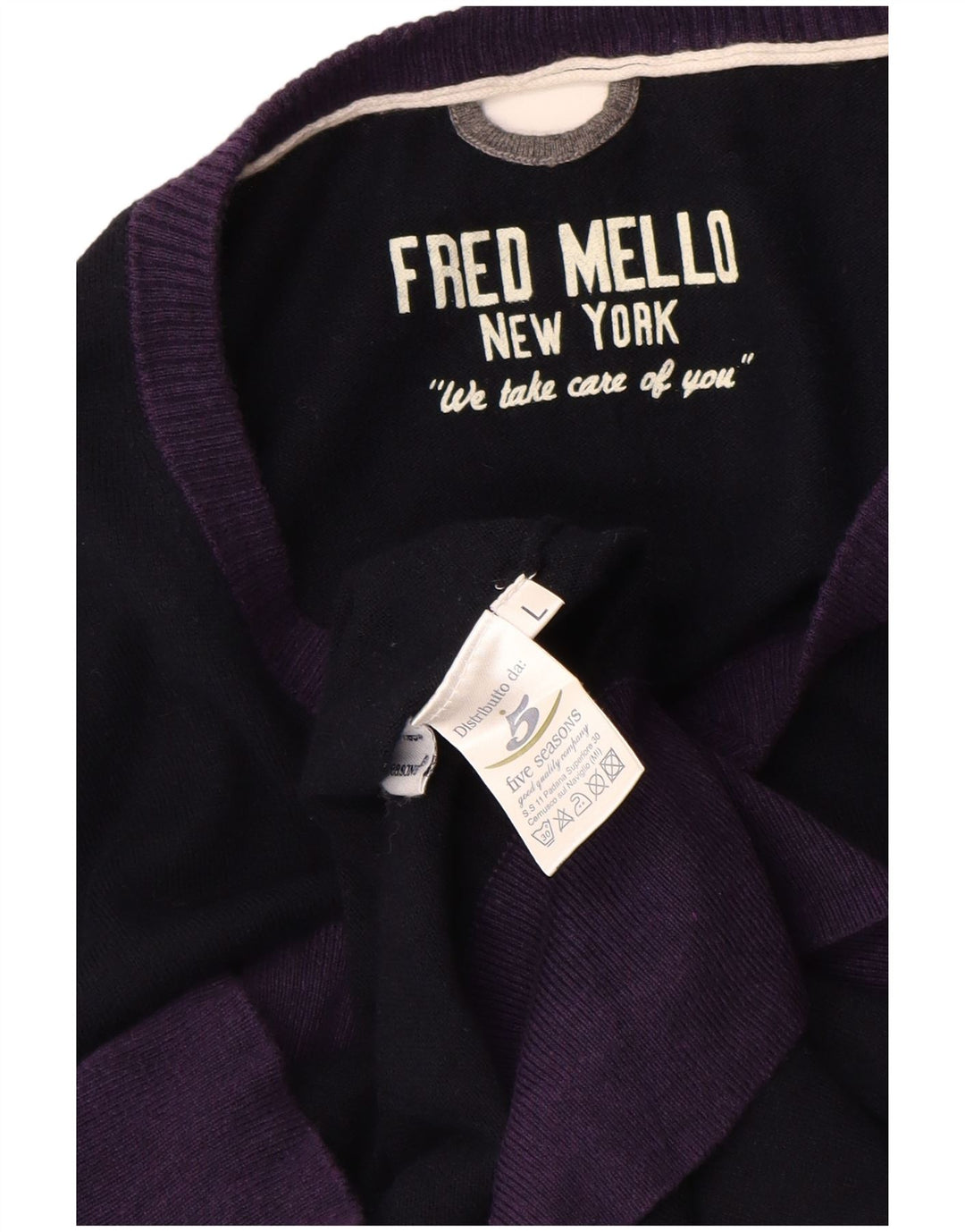 Fred Mello Herre V-hals sweater Stor Marineblå Colourblock Bomuld