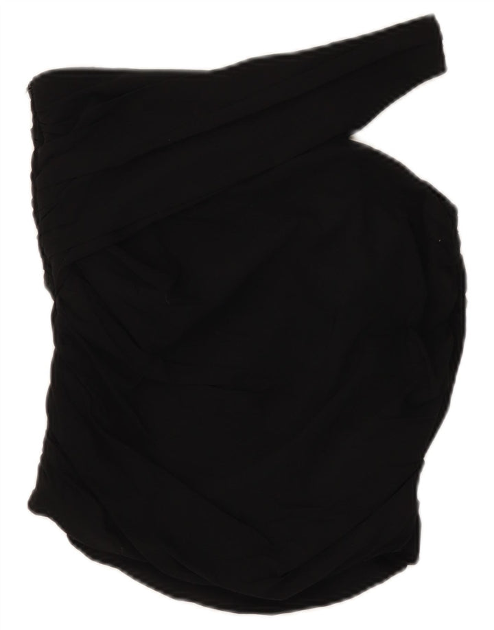Zara Womens Crop One Shoulder Top UK 12 Medium Black Viscose