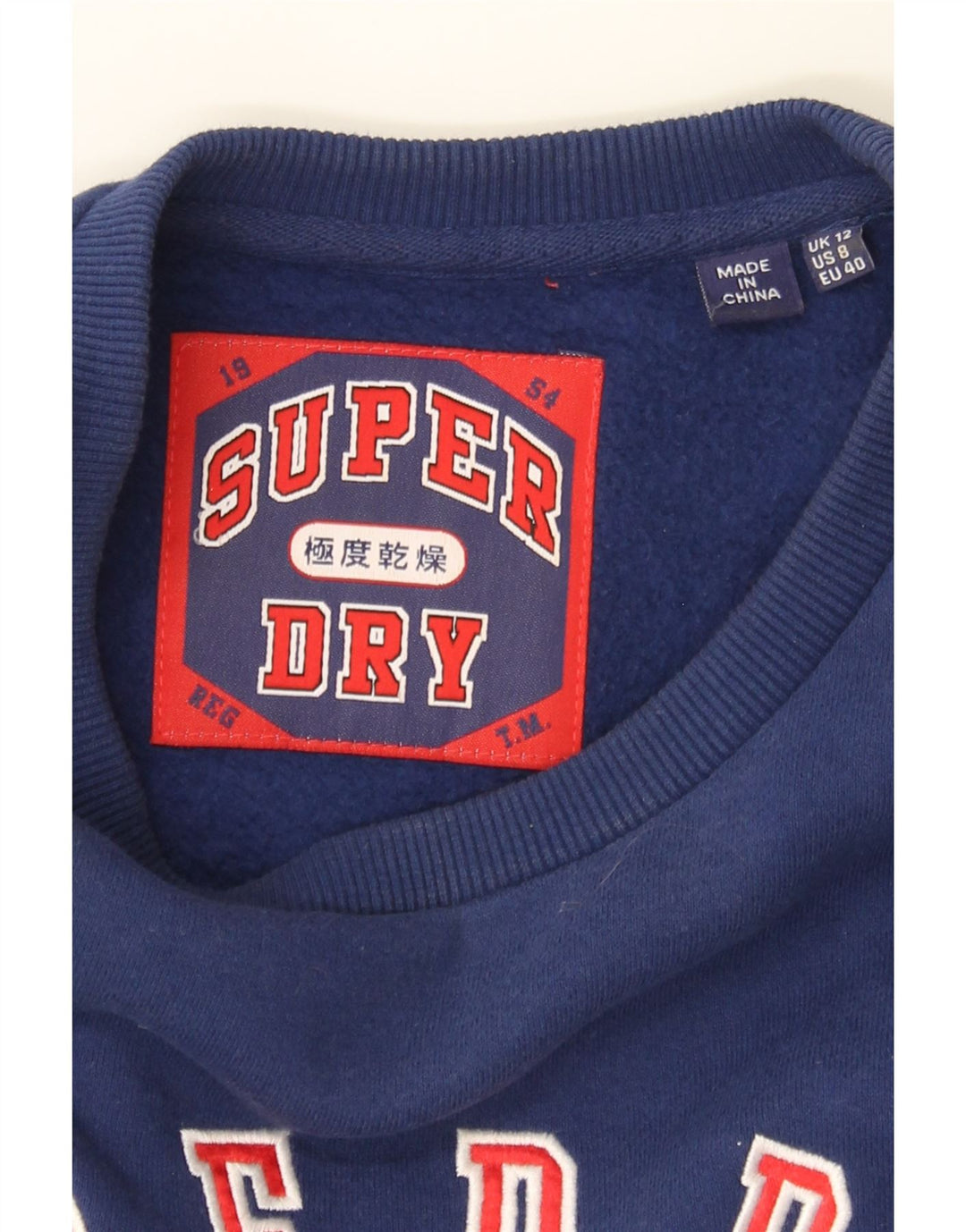 SUPERDRY Womens Graphic Sweatshirt Jumper UK 12 Medium  Navy Blue Cotton Vintage Superdry and Second-Hand Superdry from Messina Hembry 