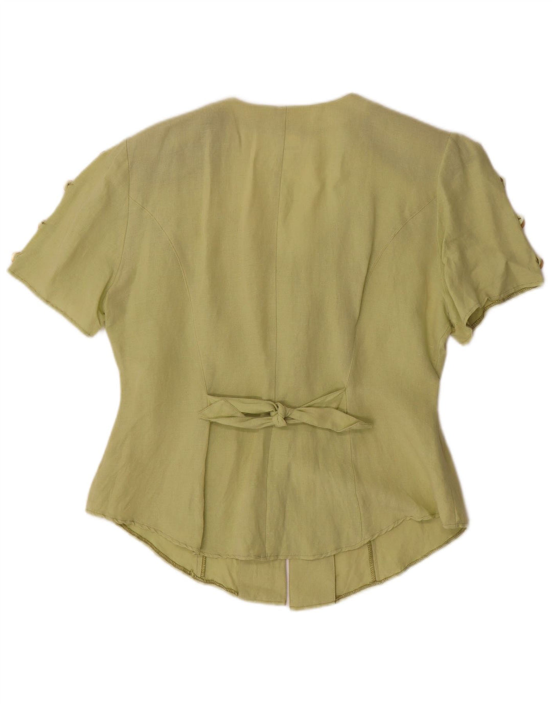 VINTAGE Kortærmet skjortebluse til kvinder UK 16 Large Green Linen