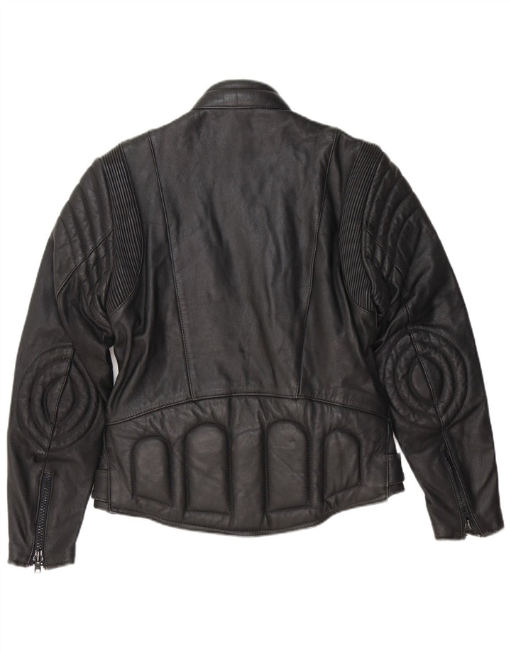 Vintage Herre Læder Biker Jacket EU 48 Medium Sort Læder