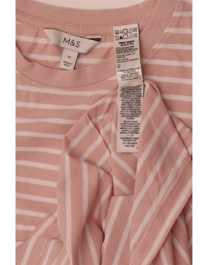 Marks & Spencer T-shirt top til kvinder UK 12 Medium Pink Stribet bomuld