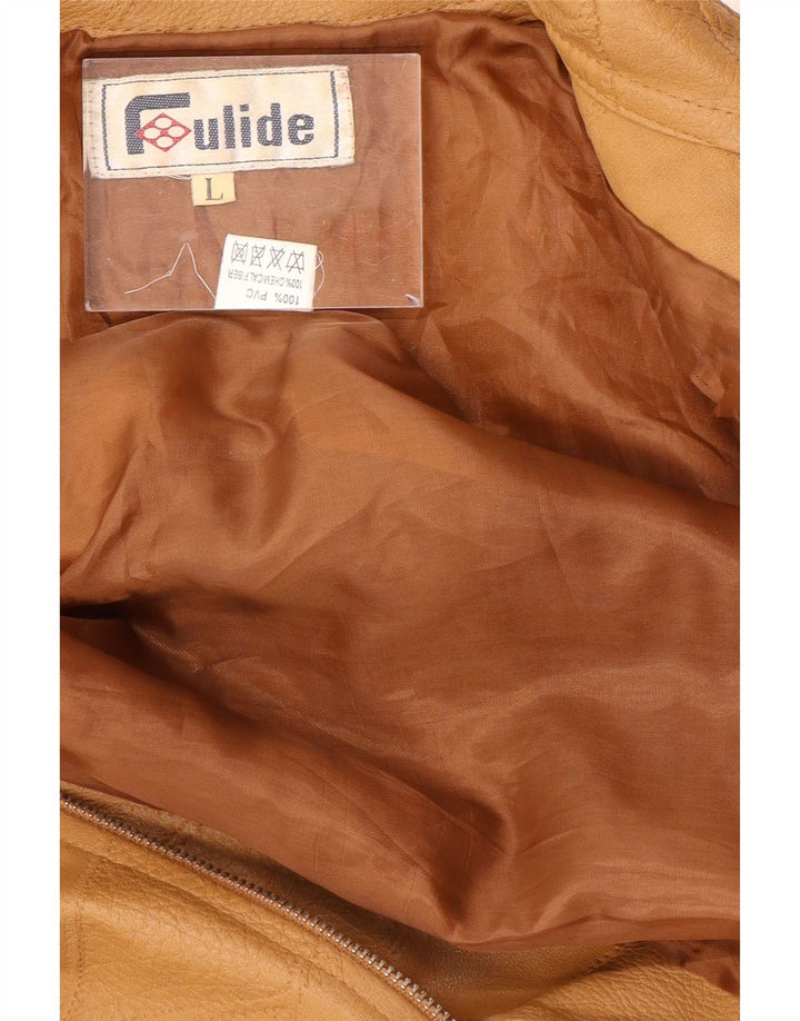 Vintage Dame imiteret læderjakke UK 14 Large Beige Patchwork Polyvinyl