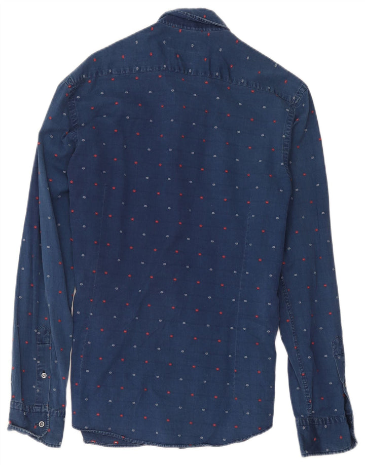 Massimo Dutti Herre Denim Shirt Medium Navy Blue Floral