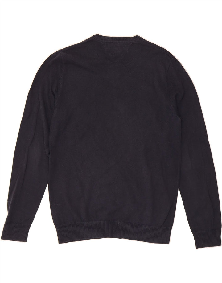TOMMY HILFIGER Mens V-Neck Jumper Sweater Medium Navy Blue Cotton Vintage Tommy Hilfiger and Second-Hand Tommy Hilfiger from Messina Hembry 