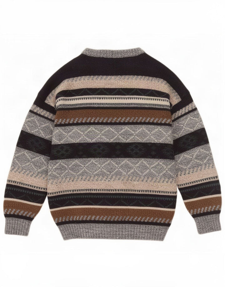 Vintage Herre Boat Neck Jumper Sweater Medium Flerfarvet Geometrisk