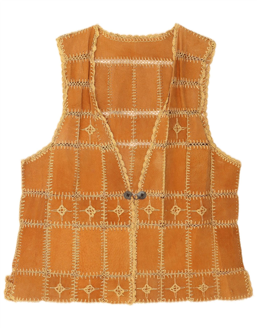 Vintage dame ruskind vest XL brun patchwork