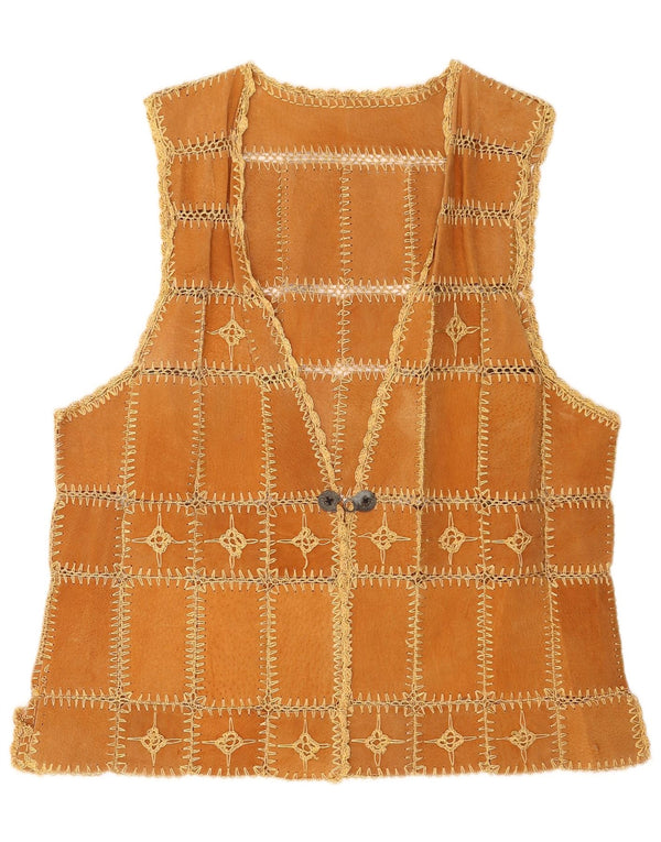 Vintage dame ruskind vest XL brun patchwork