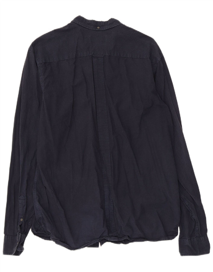 FRED PERRY Mens Shirt Large Navy Blue Gingham Cotton