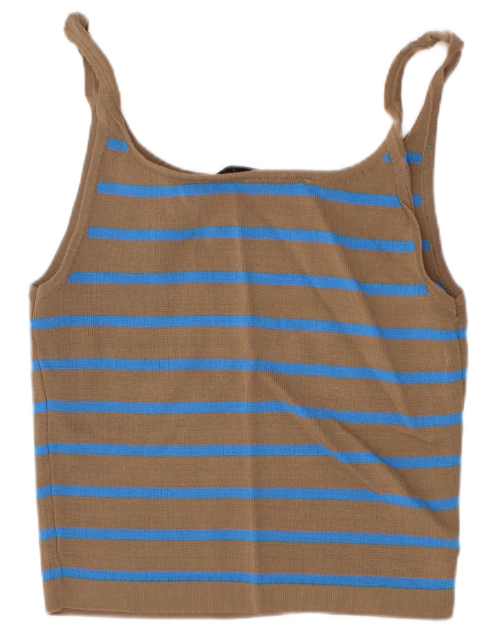 Zara Dame Crop Cami Top UK 8 Lille brun stribet viskose