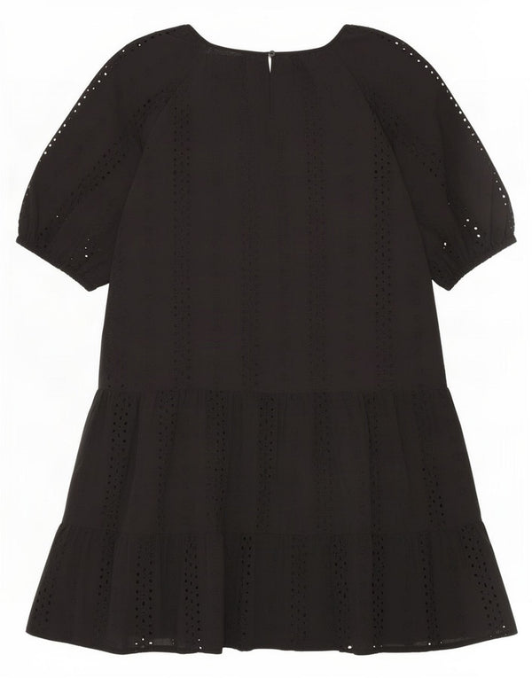 Marks & Spencer Womens Tiered Dress UK 14 Medium Black Floral Cotton