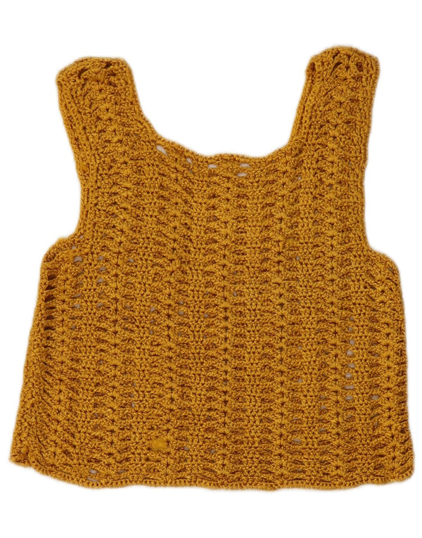 Vintage Womens Crop Ærmeløs hæklet bluse Top UK 8 Small Yellow