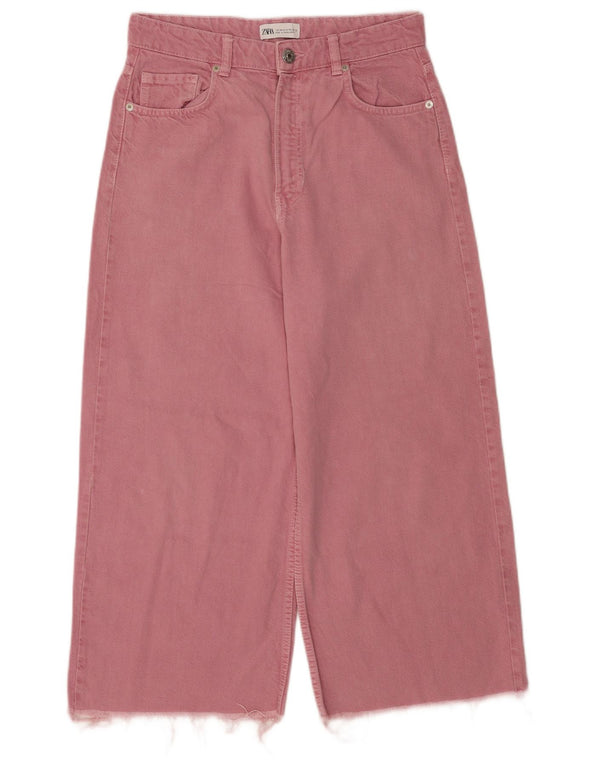 Zara Womens Crop Wide Leg Jeans EU 40 Medium W30 L24 Pink Bomuld