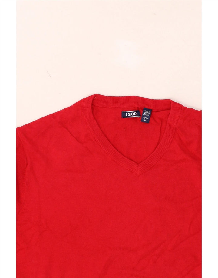 IZOD Mens V-Neck Jumper Sweater XL Red Cotton Vintage Izod and Second-Hand Izod from Messina Hembry 