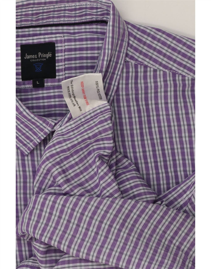 JAMES PRINGLE Kortærmet Herreskjorte Stor lilla Gingham Polyester