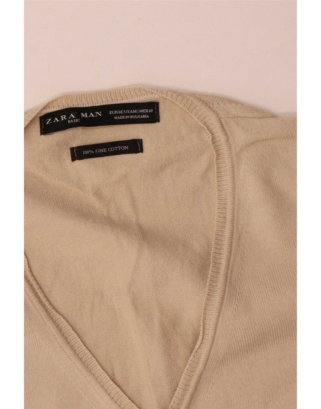Zara Herre V-hals sweater Medium Beige Bomuld