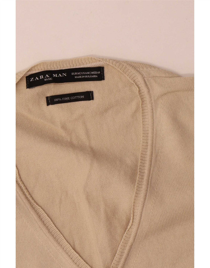Zara Herre V-hals sweater Medium Beige Bomuld