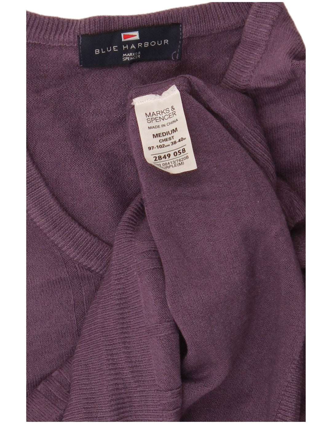 MARKS & SPENCER Herre Blue Harbor V-hals sweater Medium Lilla