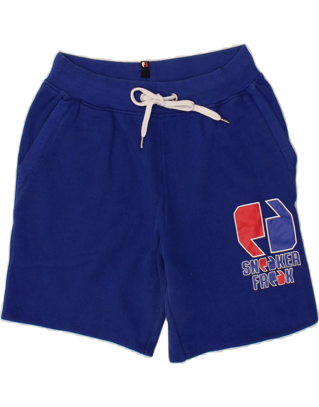 VINTAGE Mens Graphic Sport Shorts Small Blue Cotton Vintage Vintage and Second-Hand Vintage from Messina Hembry 