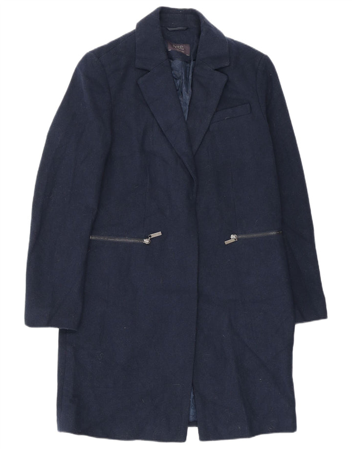 Marks & Spencer Dame Overfrakke UK 10 Small Navy Blue Polyester